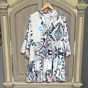 Boho Tunic Dress with Blue & Navy Paisley Print